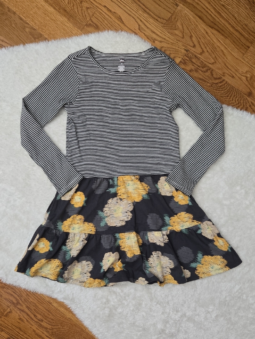 Tea Grey/Yellow Floral Dress, Girls Size 12